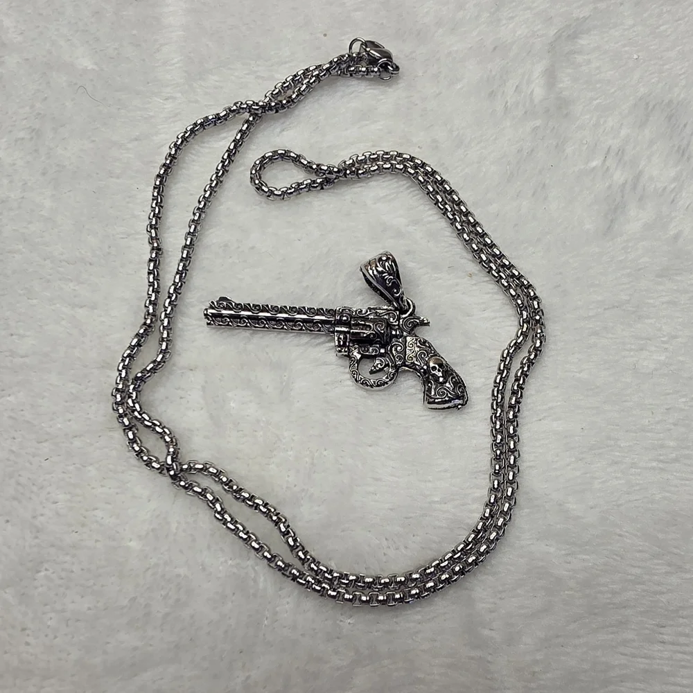 Stainless Steel Gun Pendant Necklace